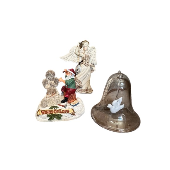 3 Vintage Avon Christmas Tree Ornaments Set, Angel w/Crystal, Glass Bell, Santa - Picture 1 of 10